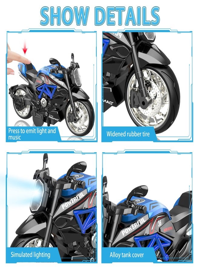 MLcnleS Alloy Metal Diecast Motorcycle Model Toy Set, 4 Pack of 1:12 Scale Die-Cast Motorcycles with Light&Sounds, Pull Back Function Toy Moto Bike for Kids Boys Girls and Collectors Ages 3 and up - Image 4